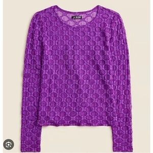 J. Crew Women's Vibrant Purple Lace Long Sleeve Top